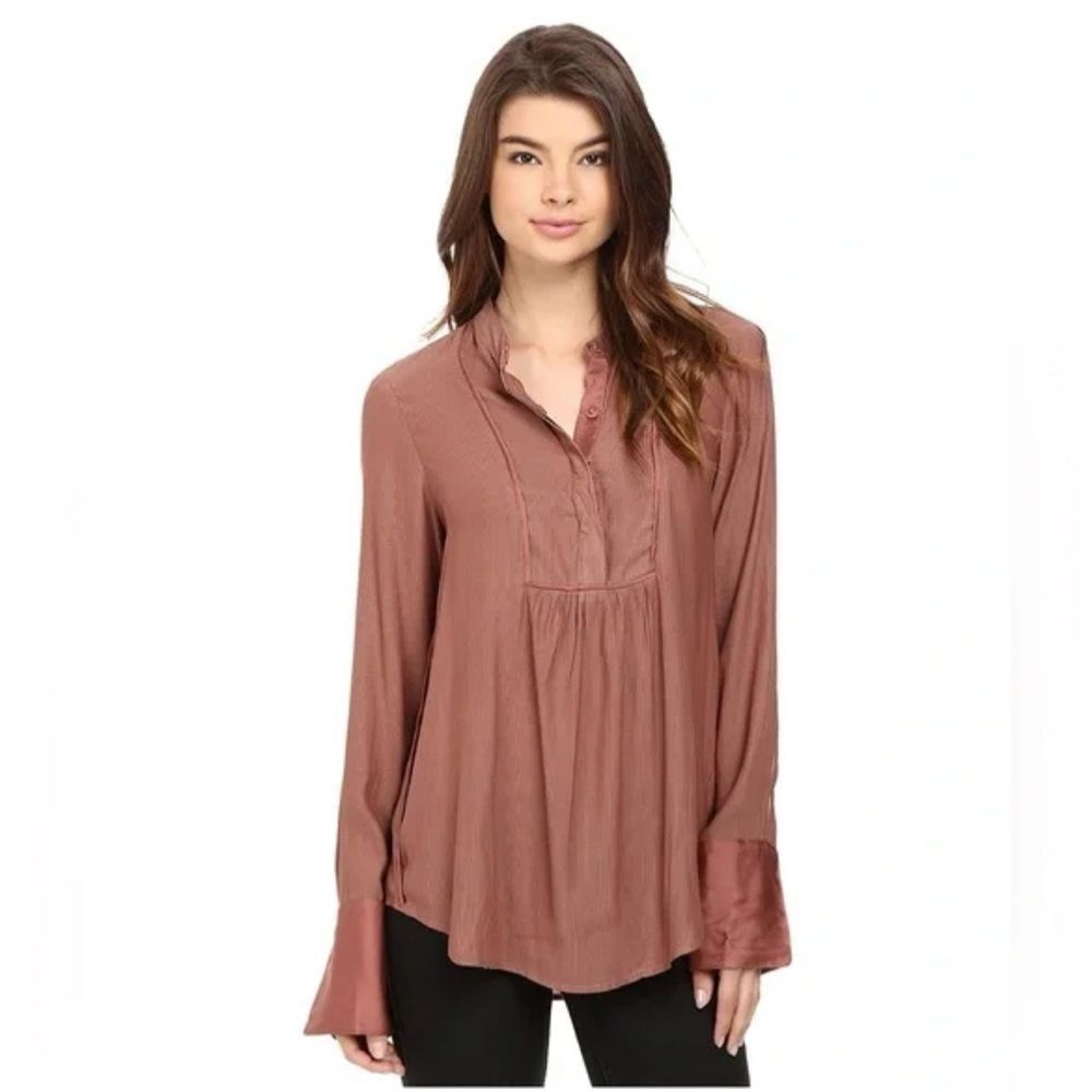 Free People Pebble Crepe Bird Stripe Pullover in terracotta